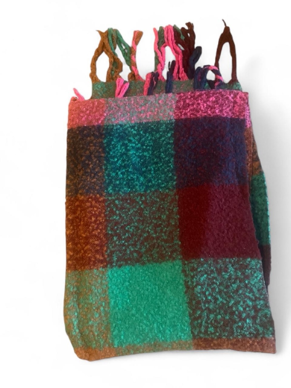GAP Multicolor Check Fringe Scarf - Teal, Pink & Brown